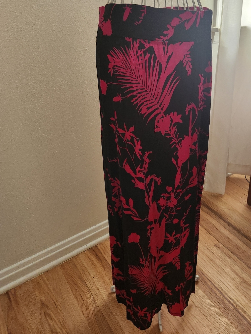 Black Maxi Skirt with Fuchsia Botanical Print